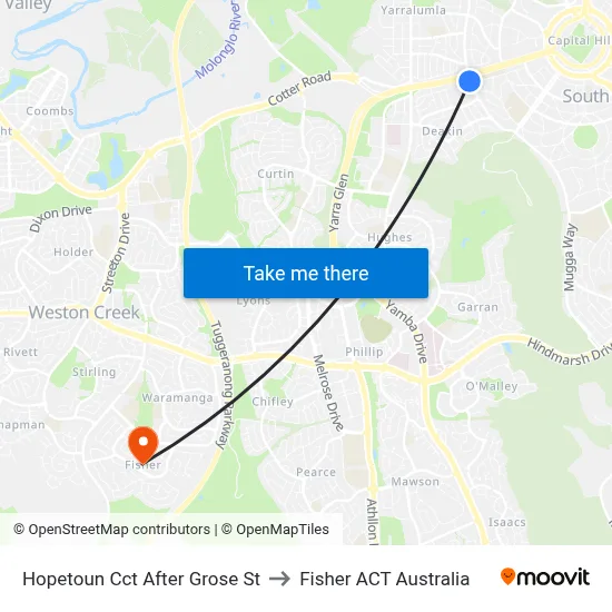 Hopetoun Cct After Grose St to Fisher ACT Australia map