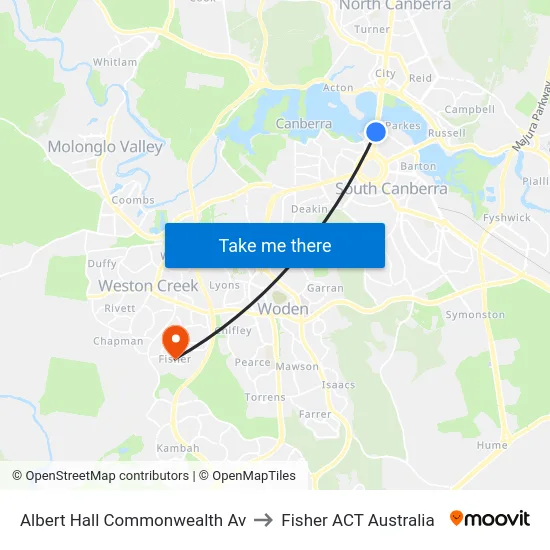 Albert Hall Commonwealth Av to Fisher ACT Australia map