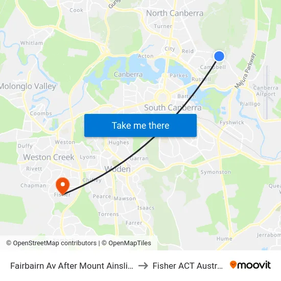 Fairbairn Av After Mount Ainslie Dr to Fisher ACT Australia map