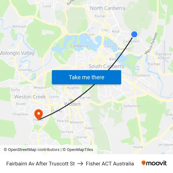 Fairbairn Av After Truscott St to Fisher ACT Australia map