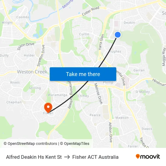 Alfred Deakin Hs Kent St to Fisher ACT Australia map