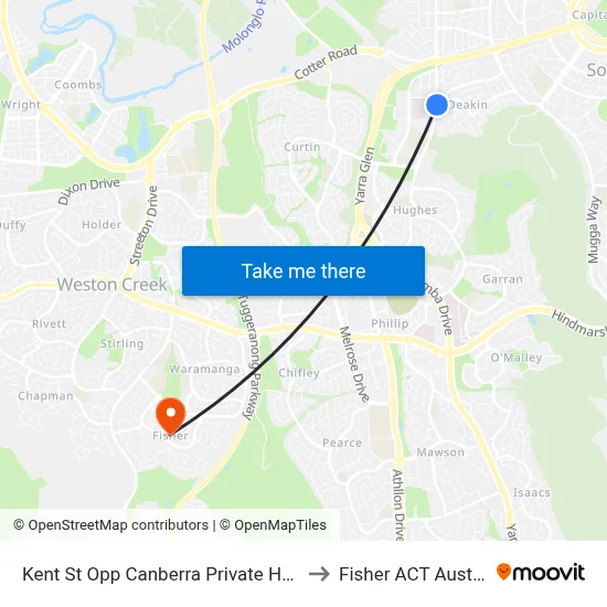 Kent St Opp Canberra Private Hospital to Fisher ACT Australia map