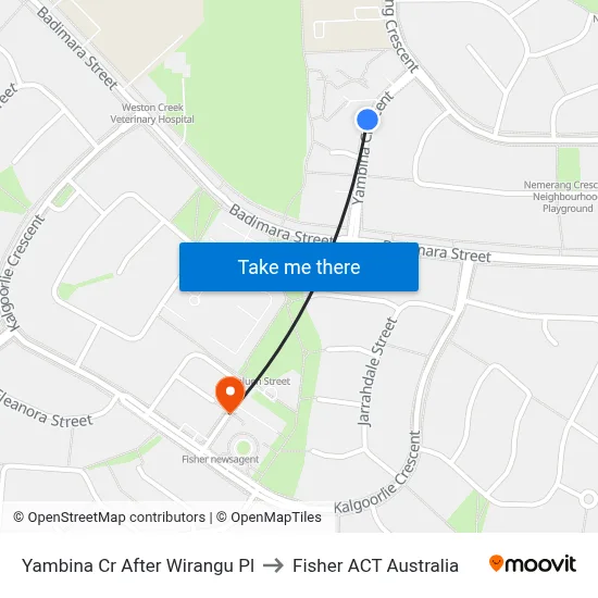 Yambina Cr After Wirangu Pl to Fisher ACT Australia map