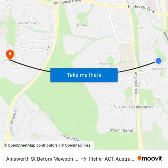 Ainsworth St Before Mawson Dr to Fisher ACT Australia map