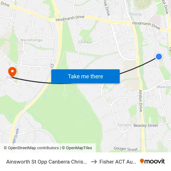 Ainsworth St Opp Canberra Christian School to Fisher ACT Australia map