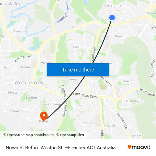 Novar St Before Weston St to Fisher ACT Australia map