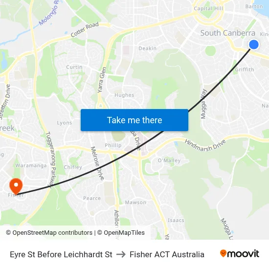 Eyre St Before Leichhardt St to Fisher ACT Australia map