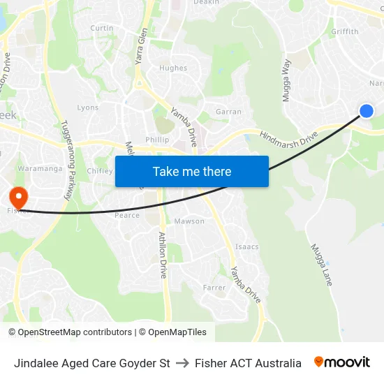 Jindalee Aged Care Goyder St to Fisher ACT Australia map