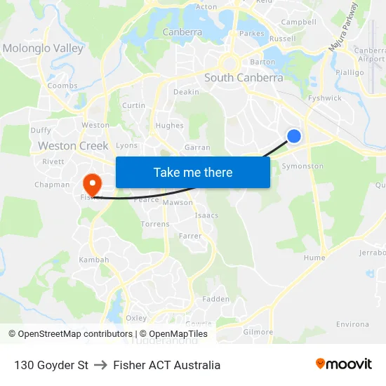 130 Goyder St to Fisher ACT Australia map