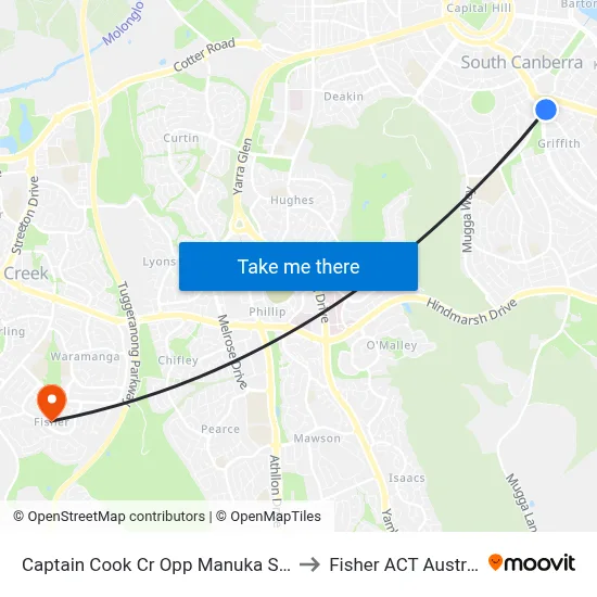 Captain Cook Cr Opp Manuka Shops to Fisher ACT Australia map