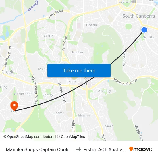 Manuka Shops Captain Cook Cr to Fisher ACT Australia map