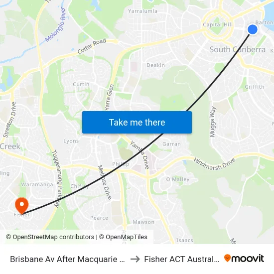 Brisbane Av After Macquarie St to Fisher ACT Australia map