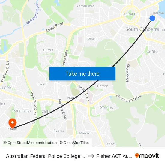 Australian Federal Police College Brisbane Av to Fisher ACT Australia map