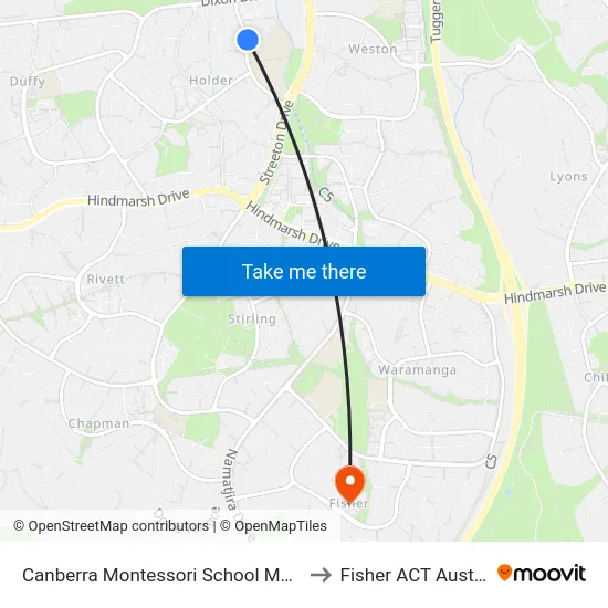 Canberra Montessori School Mulley St to Fisher ACT Australia map
