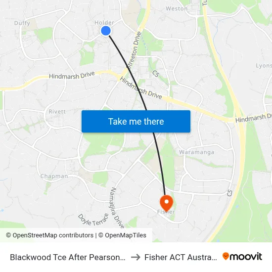 Blackwood Tce After Pearson St to Fisher ACT Australia map