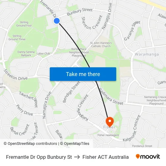 Fremantle Dr Opp Bunbury St to Fisher ACT Australia map