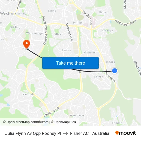 Julia Flynn Av Opp Rooney Pl to Fisher ACT Australia map