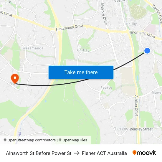 Ainsworth St Before Power St to Fisher ACT Australia map
