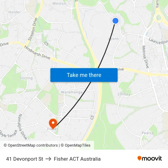 41 Devonport St to Fisher ACT Australia map