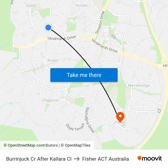 Burrinjuck Cr After Kallara Cl to Fisher ACT Australia map