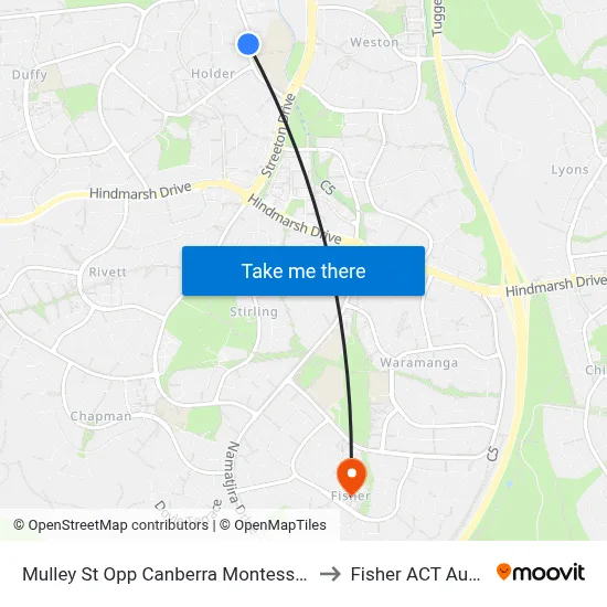 Mulley St Opp Canberra Montessori School to Fisher ACT Australia map