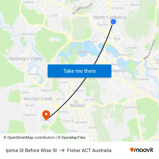 Ipima St Before Wise St to Fisher ACT Australia map