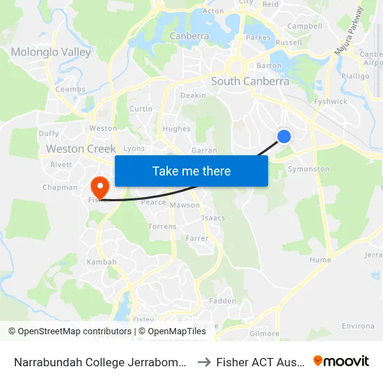Narrabundah College Jerrabomberra Av to Fisher ACT Australia map