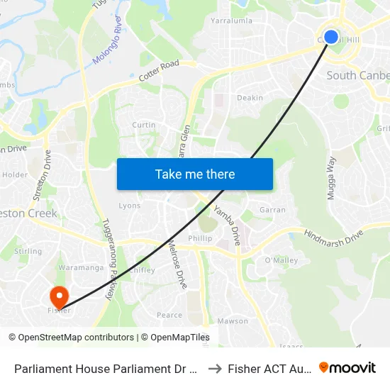 Parliament House Parliament Dr Southbound to Fisher ACT Australia map