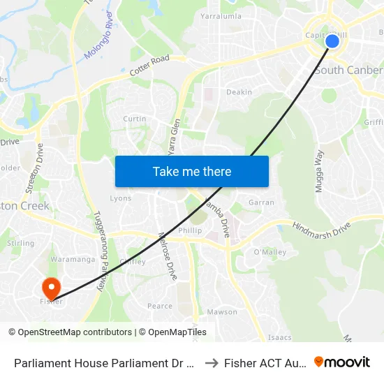 Parliament House Parliament Dr Northbound to Fisher ACT Australia map