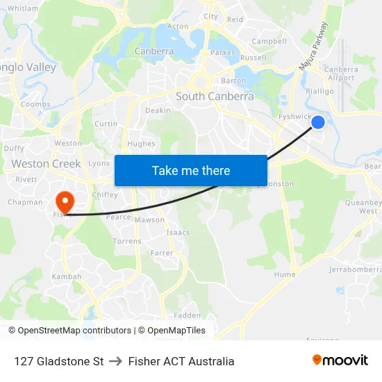 127 Gladstone St to Fisher ACT Australia map