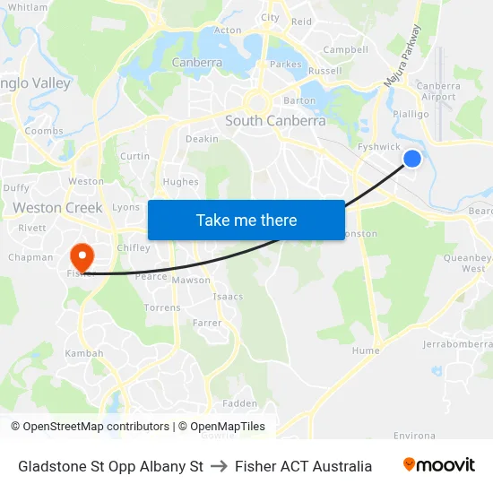 Gladstone St Opp Albany St to Fisher ACT Australia map