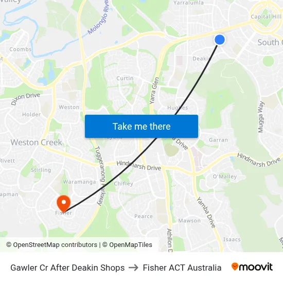 Gawler Cr After Deakin Shops to Fisher ACT Australia map
