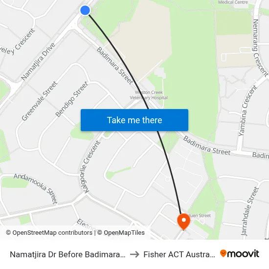 Namatjira Dr Before Badimara St to Fisher ACT Australia map