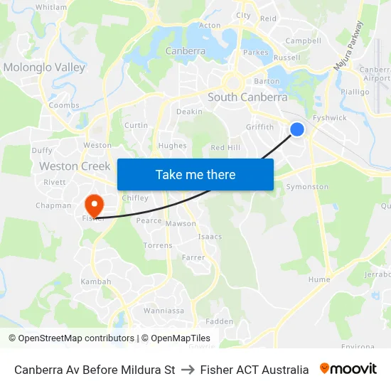 Canberra Av Before Mildura St to Fisher ACT Australia map