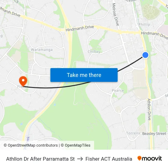 Athllon Dr After Parramatta St to Fisher ACT Australia map