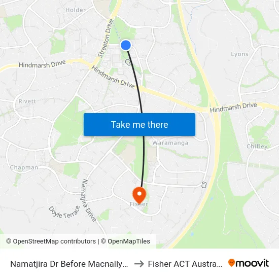 Namatjira Dr Before Macnally St to Fisher ACT Australia map