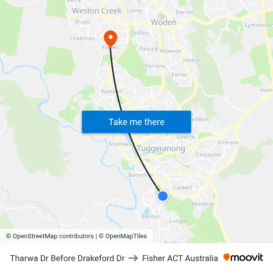 Tharwa Dr Before Drakeford Dr to Fisher ACT Australia map