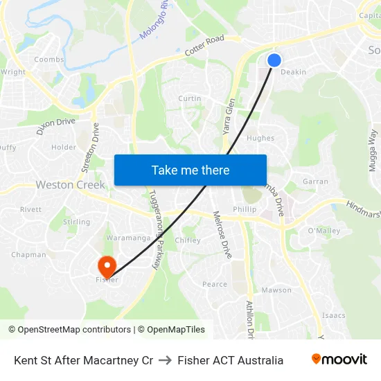 Kent St After Macartney Cr to Fisher ACT Australia map
