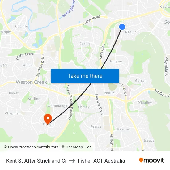 Kent St After Strickland Cr to Fisher ACT Australia map