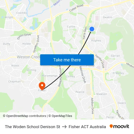 The Woden School Denison St to Fisher ACT Australia map