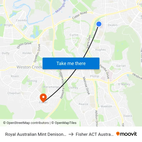 Royal Australian Mint Denison St to Fisher ACT Australia map