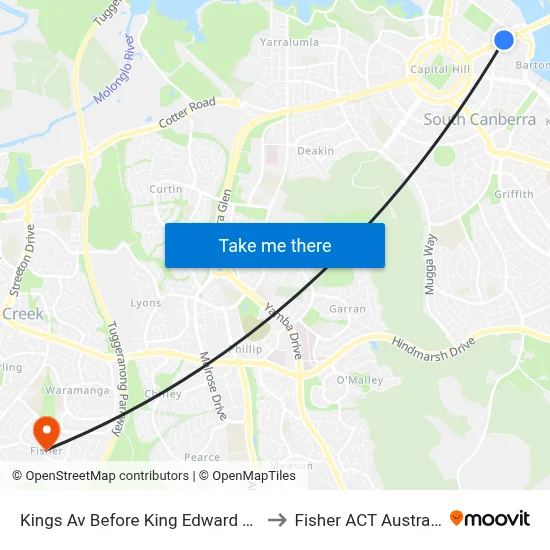 Kings Av Before King Edward Tce to Fisher ACT Australia map
