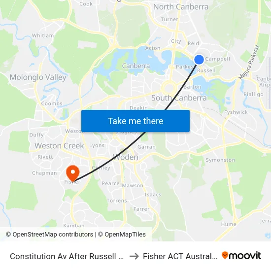 Constitution Av After Russell Dr to Fisher ACT Australia map