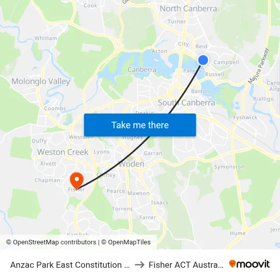 Anzac Park East Constitution Av to Fisher ACT Australia map