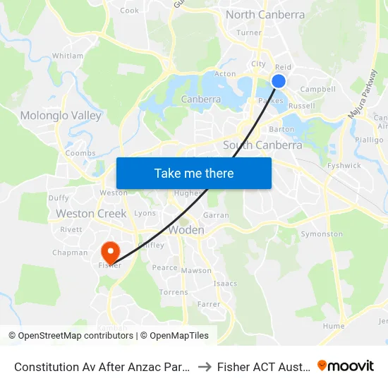 Constitution Av After Anzac Park West to Fisher ACT Australia map