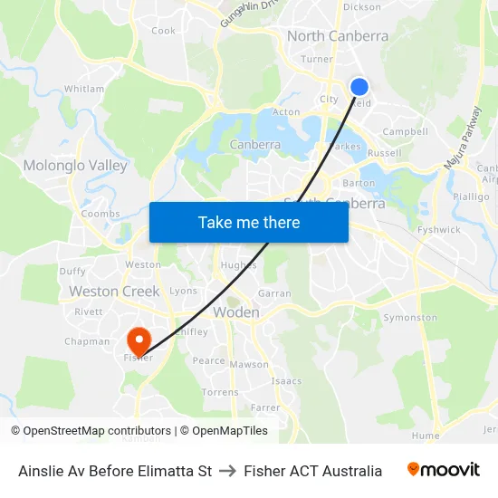 Ainslie Av Before Elimatta St to Fisher ACT Australia map