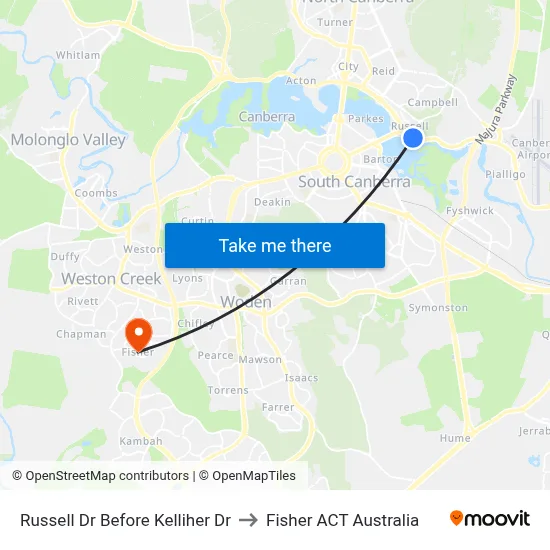 Russell Dr Before Kelliher Dr to Fisher ACT Australia map