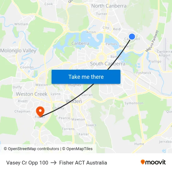 Vasey Cr Opp 100 to Fisher ACT Australia map