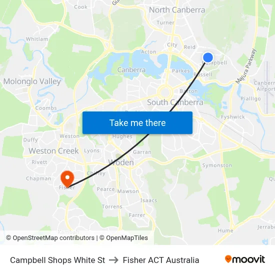 Campbell Shops White St to Fisher ACT Australia map