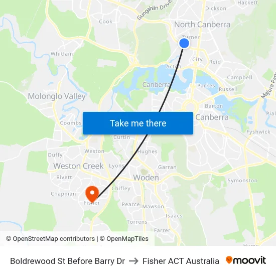 Boldrewood St Before Barry Dr to Fisher ACT Australia map